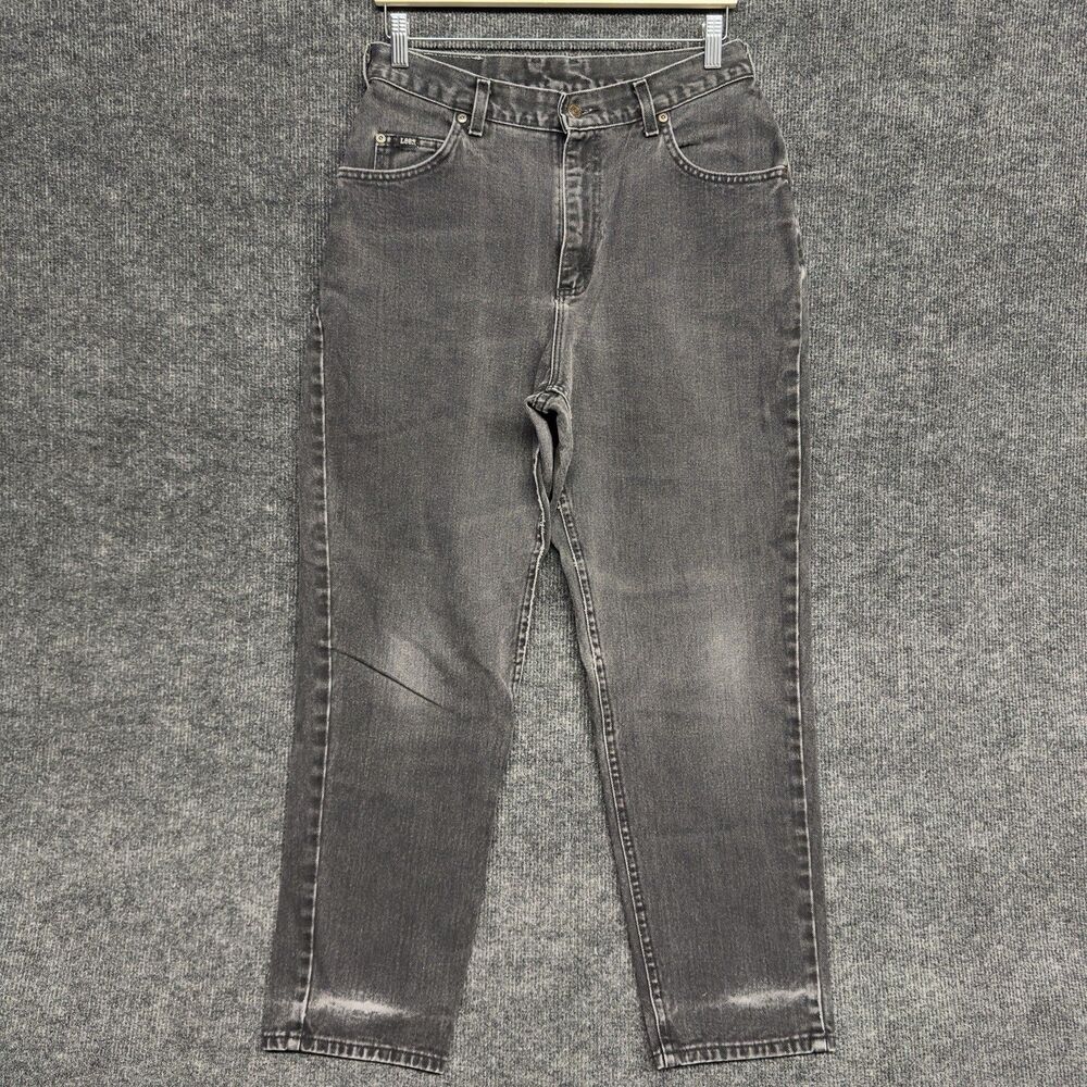 Vintage 90s Lee High Rise Mom Jeans Faded Black Tapered Leg 28x27 USA Distressed